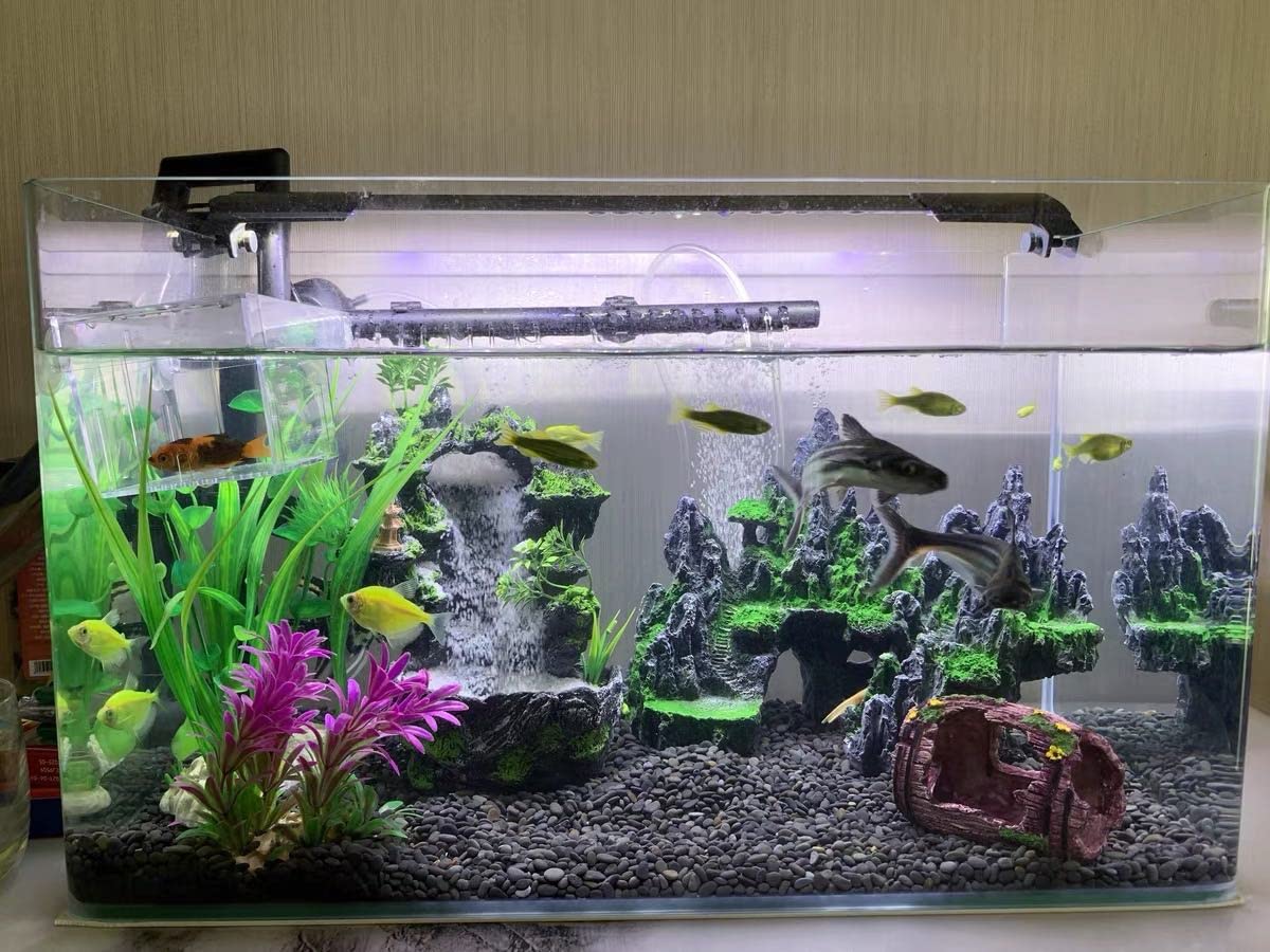 Aquarium Decoration Plant & Stone Set